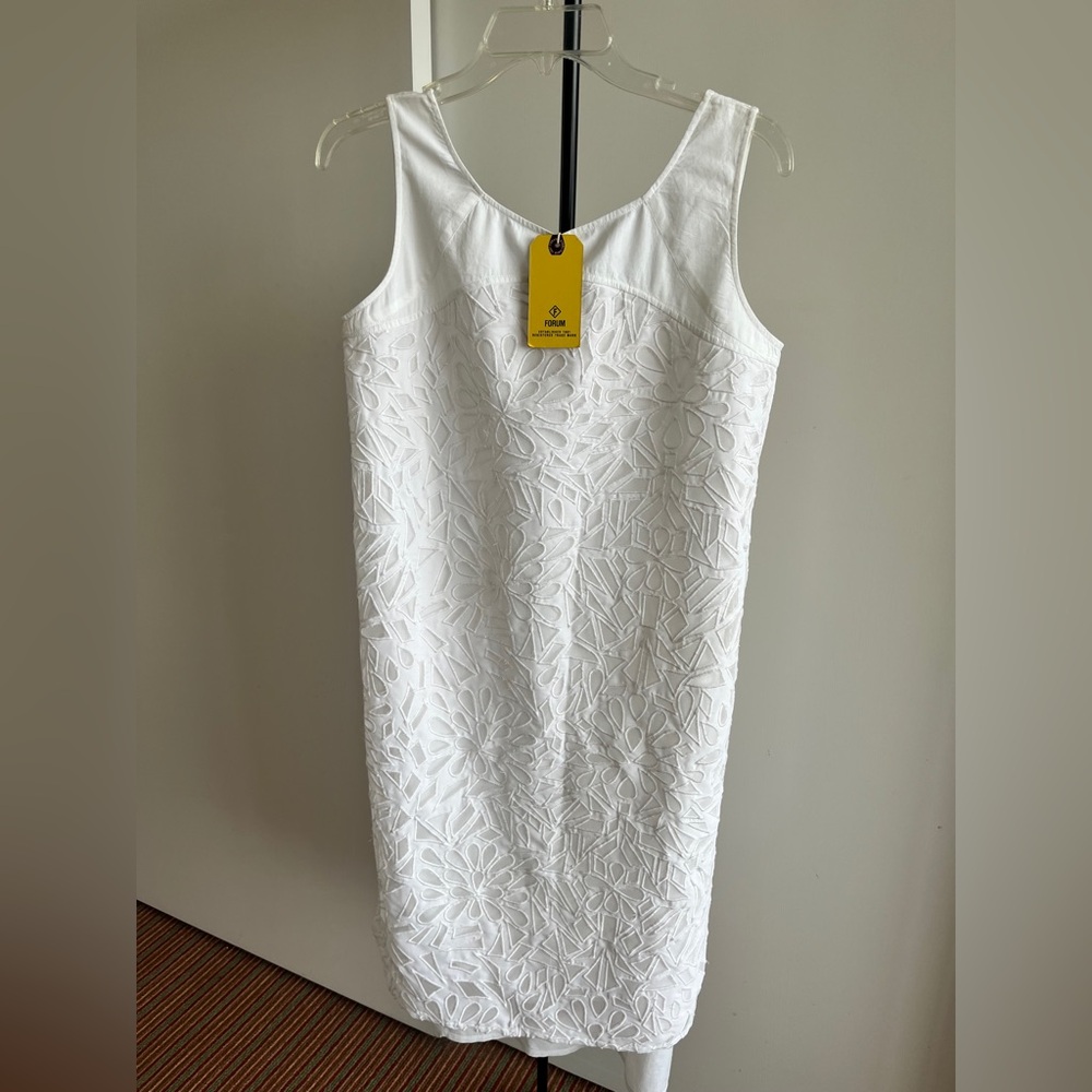 NWT Cotton cutwork unique shift A Line dress Kurta Tunic sleeveless White Small